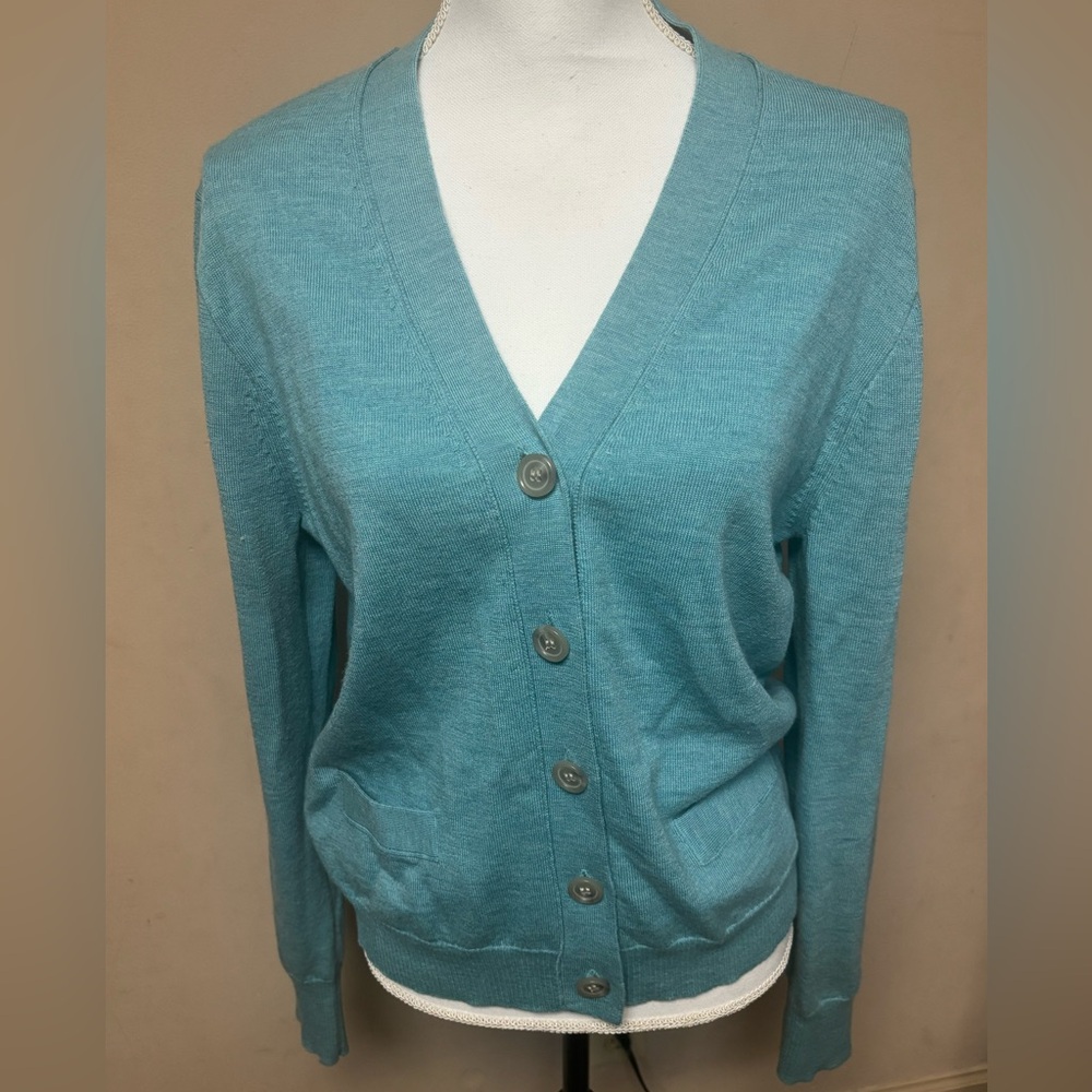 J. Crew Teal Button-Up Cardigan sweater Merino Wool XL